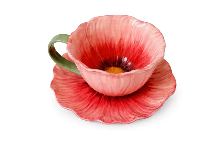 CERAMICZNA FILIŻANKA Z PODSTAWKĄ W KSZTAŁCIE KWIATU 300ML OZDOBA DEKORACJA