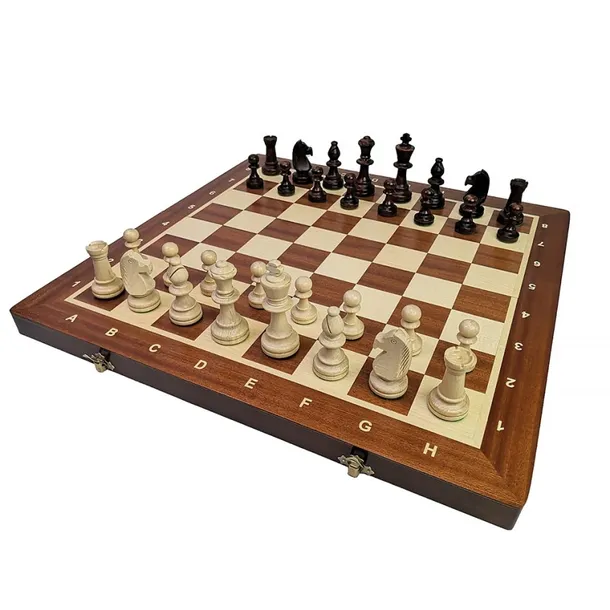 Szachy turniejowe składane nr 5 - 48 cm (MAHOŃ, INTARSJA) dodatkowe hetmany