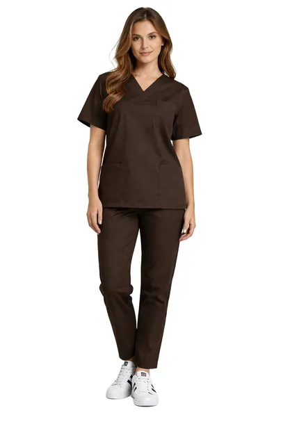 Komplet medyczny damski scrubs komfort i wygoda uniform czekolada rozm. XS