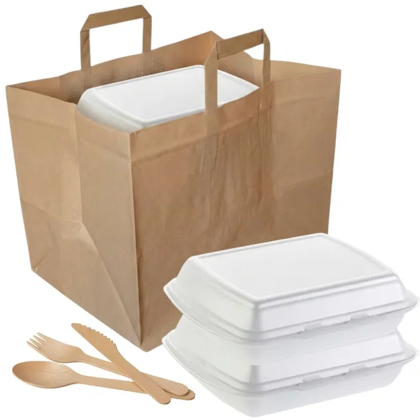Torba Papierowa Cateringowa Szara EKO 32x22x25 cm Kraft Mocna 250 szt.