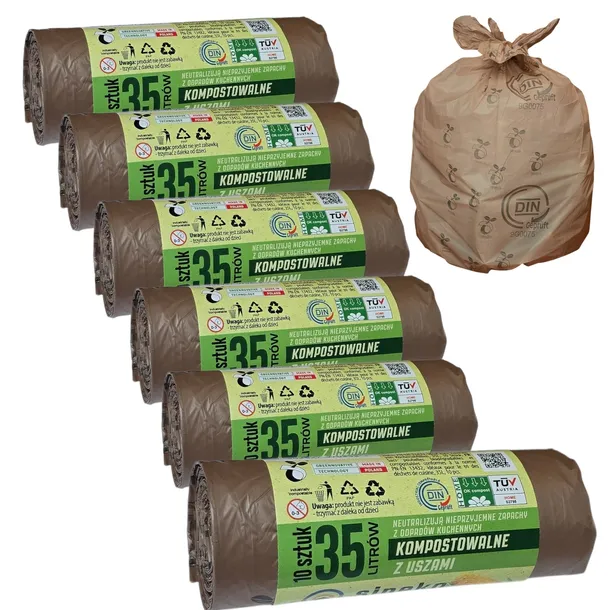 WORKI NA ŚMIECI BIODEGRADOWALNE BIO NA ODPADY KOMPOSTOWALNE 35L BIO 60szt