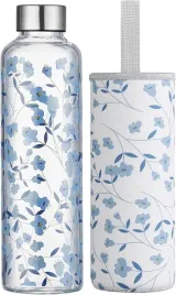 autsel-szklany-bidon-z-pokrowcem-1000ml-kwiatowy-wzor-niezapominajki