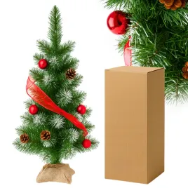 choinka-sztuczna-ozdobiona-mala-65cm-choineczka-juta-snieg-czerwone-bombki