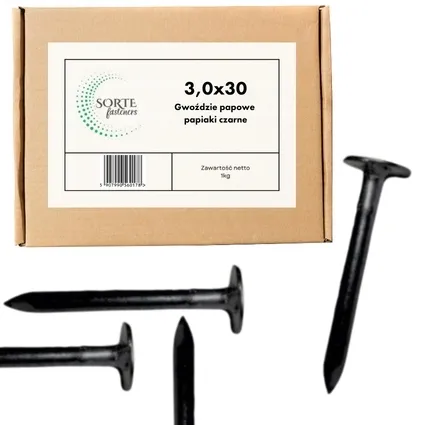 gwozdzie-papowe-papiaki-gladkie-3x30-czarne-1kg-460szt-sorte-fasteners-stan-nowy