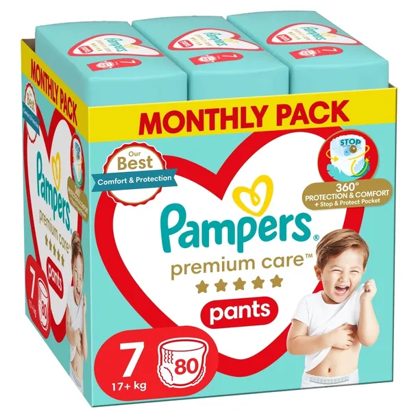 Pampers Premium Care Pieluchomajtki, rozmiar 7, 80 szt, 17kg+