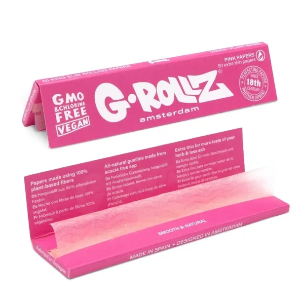 Bibułki G-Rollz Dyed Pink 50szt Bibułek Różowe Rozmiar King Size