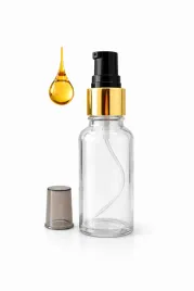 butelka-szklana-50ml-bezbarwna-z-pompka-zloto-czarna-do-kremu-oleju