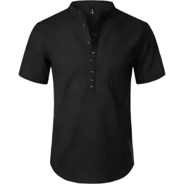 meska-koszula-henley-casual-bawelniana-krotki-rekaw-stylowa-czarna-s