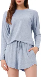 damski-komplet-dresowy-pizama-koszulka-dlugi-rekaw-spodenki-niebieski-xs