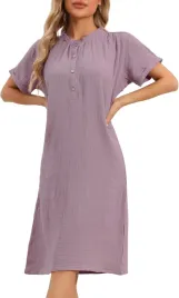 cheibear-pizama-damska-bawelniana-koszula-nocna-krotki-rekaw-fioletowa-l