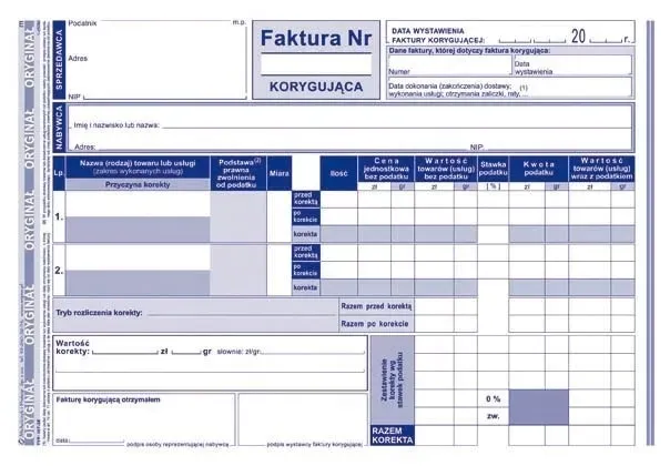faktura-a5-korygujaca-oryginal-kopia-107-3e-stan-nowy