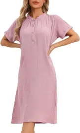 cheibear-pizama-damska-bawelniana-koszula-nocna-krotki-rekaw-rozowa-s