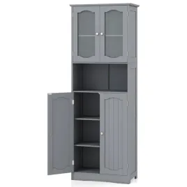 szafka-lazienkowa-costway-szara-plyta-mdf-2-drzwi-164-cm