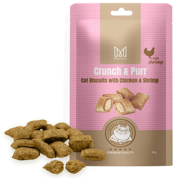 Mersjo Crunch & Purr Chicken & Shrimp ciasteczka dla kota 40 g przysmak