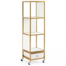 regal-na-ksiazki-na-kolkach-z-materialowa-szuflada-bialy-regal