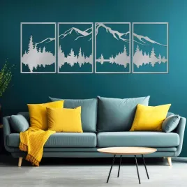 yiya-dekoracja-scienna-metalowa-gory-las-srebrna-4-sztuki