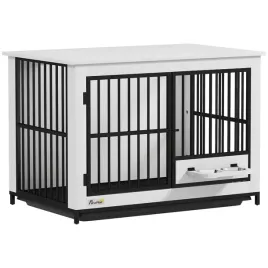 pawhut-klatka-dla-psow-do-domu-z-2-drzwiami-i-obrotowymi-miskami-biala