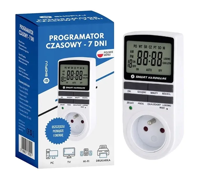 PROGRAMATOR CZASOWY WŁĄCZNIK WYŁĄCZNIK LCD CYFROWY HARMONOGRAM 7 DNI POLSKI