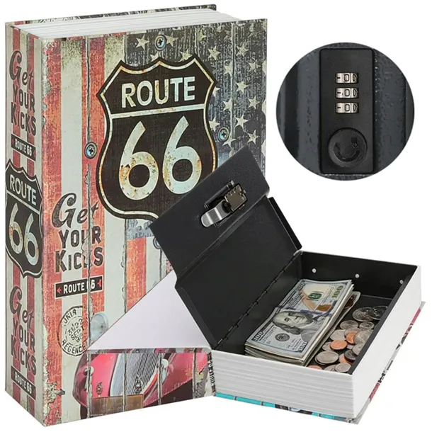 KSIĄŻKA SEJF (METALOWA) ROUTE 66 - KASETKA SKRYTKA NA PIENIĄDZE KLUCZE