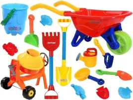 zestaw-do-piasku-taczka-konewka-lopatka-grabki-wiaderko-foremki-betoniarka