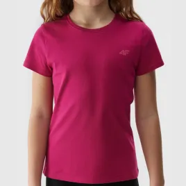 koszulka-dziewczeca-4f-t-shirt-sportowy-bawelniany-ciemny-roz-slim-fit-164