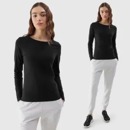 koszulka-damska-4f-czarna-z-dlugim-rekawem-slim-gladka-sportowa-basic-xs