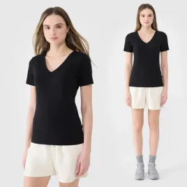 t-shirt-damski-4f-slim-fit-koszulka-z-krotkim-rekawem-bawelna-czarna-s