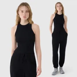 top-damski-4f-slim-fit-z-prazkowej-dzianiny-bez-rekawow-bawelna-czarny-m
