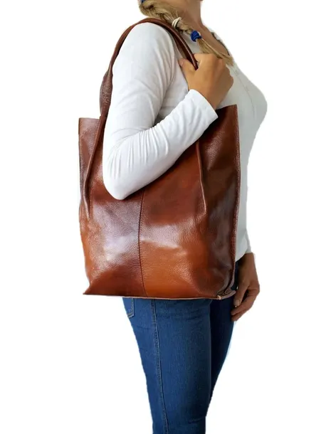 Skórzana brązowo-ruda torebka/shopper/aktówka