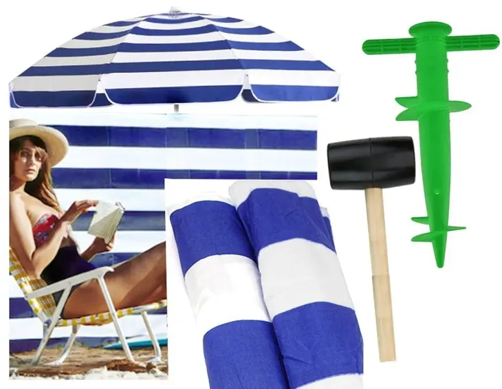 PARASOL PLAŻOWY 160+ PARAWAN 12M + MŁOTEK + UCHWYT