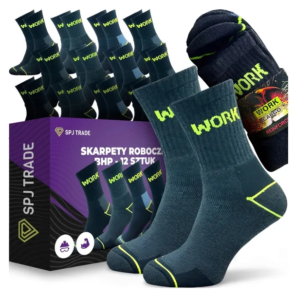 12 PAR skarpety ROBOCZE DŁUGIE skarpetki BHP WORK MOCNE CAŁOROCZNE 43-46