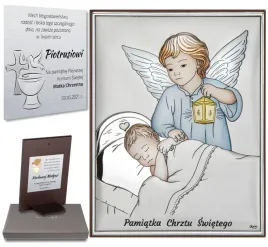 srebrny-obrazek-na-chrzest-z-grawerem-gratis-kolorowany-aniolek-nad-dziecki