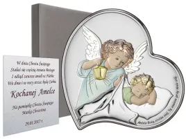 srebrny-obrazek-na-chrzest-komunie-kolorowany-aniolek-z-latarenka-nad-dziec