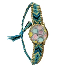 zegarek-na-reke-damski-elegancki-pleciony-lancuszek-kolorowy-boho-zloty-z5b