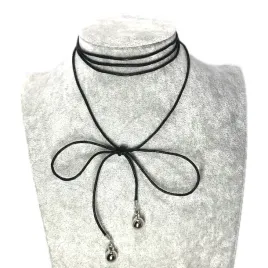 naszyjnik-choker-czarny-metalowe-kulki-wiazany-rzemyk-150cm-dlugi-n41