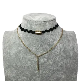naszyjnik-choker-czarny-zawieszka-podwojny-blaszka-fala-zloty-lancuszek-n55