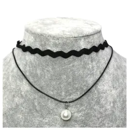 naszyjnik-choker-czarny-zawieszka-podwojny-perla-fala-srebrny-rzemyk-n75
