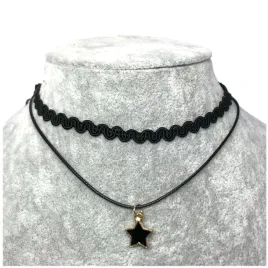 naszyjnik-choker-czarny-zawieszka-podwojny-gwiazda-fala-zloty-rzemyk-n76