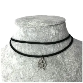 naszyjnik-czarny-choker-koniczyna-szczescie-zamszowy-podwojny-srebrny-n84