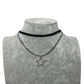 naszyjnik-choker-czarny-zawieszka-podwojny-gwiazda-zloty-zamsz-rzemyk-n65