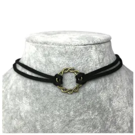 naszyjnik-choker-czarny-zawieszka-kolo-podwojny-rzemyk-retro-postarzany-n85