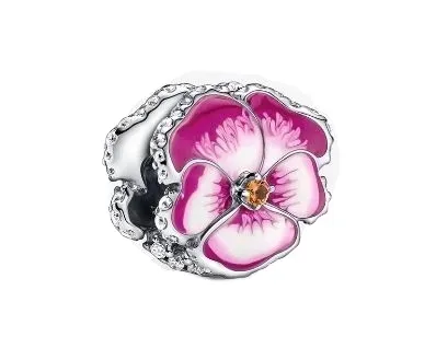 Charms różowy bratek srebro 925