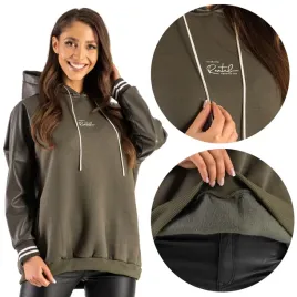 bluza-damska-ocieplana-z-kapturem-eko-skora-khaki