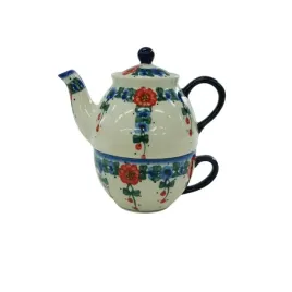 ceramiczny-imbryk-z-filizanka-ceramika-boleslawiec