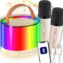 inteligentny-przenosny-zestaw-karaoke-z-glosnikami-kremowy