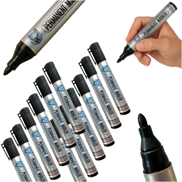 12x Marker Czarny Okrągły Zestaw Markerów Permanentny Pisak Szybkoschnący