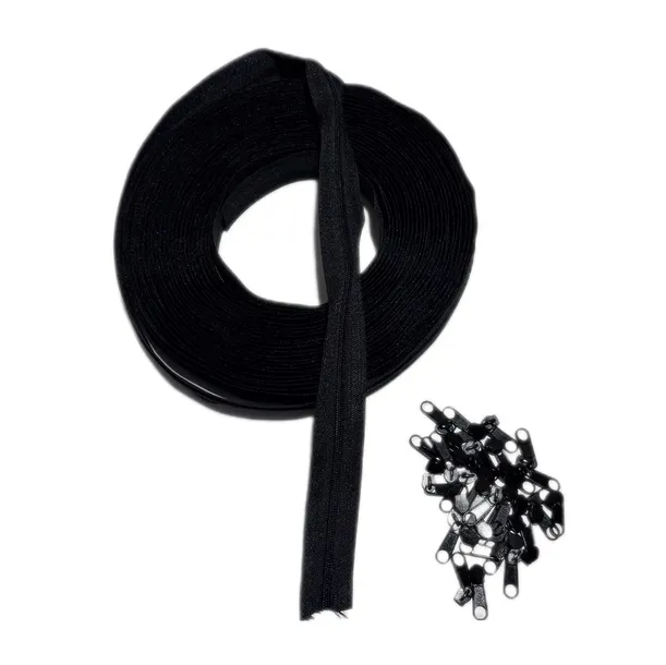 Taśma suwakowa CZARNA 3mm zamek 10m + 32 suwaki