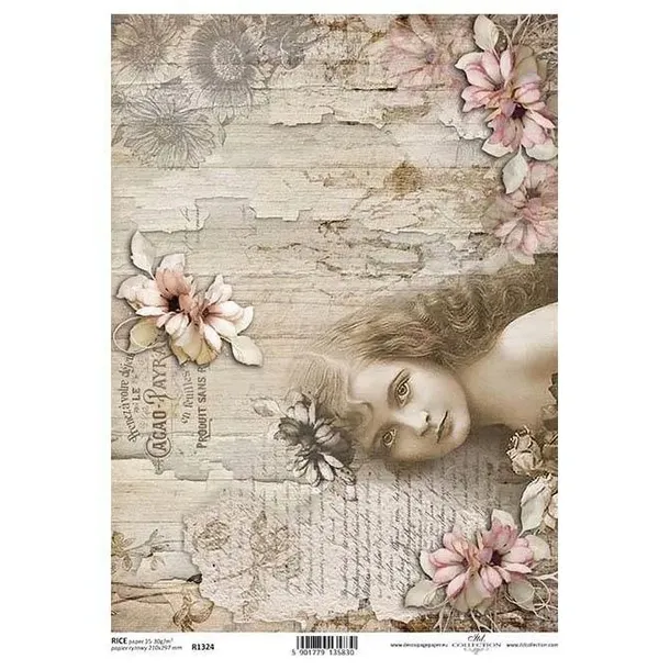 PAPIER RYŻOWY do decoupage A4 dziewczyna retro