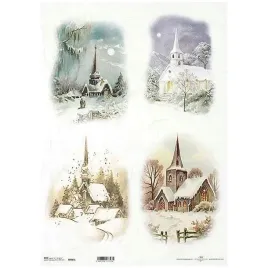 papier-ryzowy-decoupage-a3-zimowe-widoczki-kosciol
