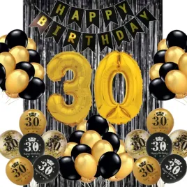 balony-urodzinowe-30-urodziny-36szt-czern-zloto-impreza-party-urodziny